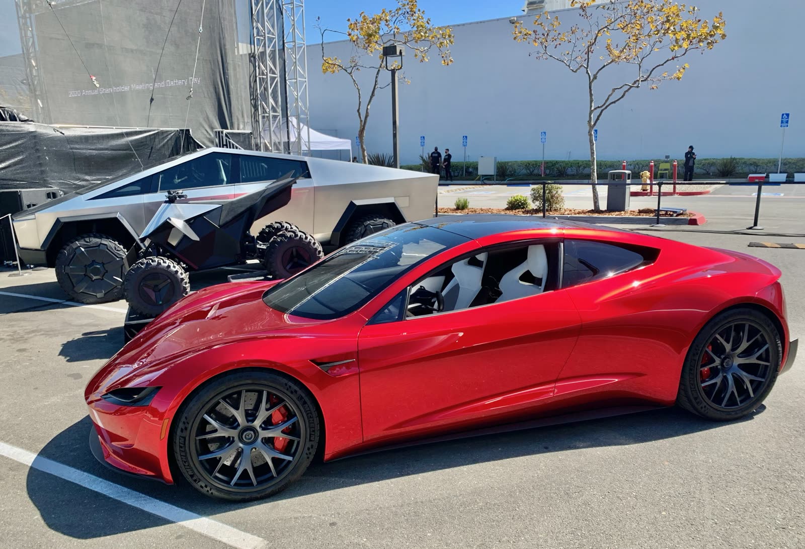 Tesla Roadster prototype from the side and front
